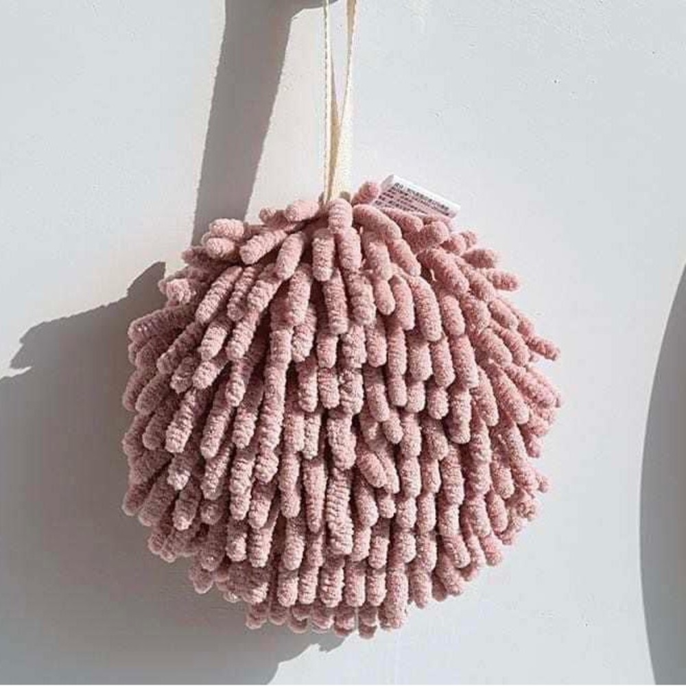 Puff hand towel in pink chenille soft, with hanging rope, high absorbent…